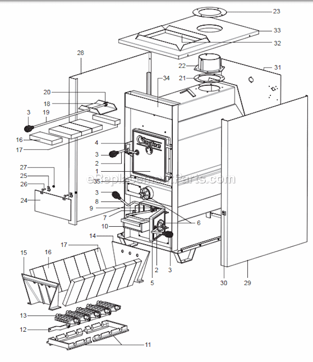 Page A Diagram and Parts List for 1602M  US Stove Company Furnace